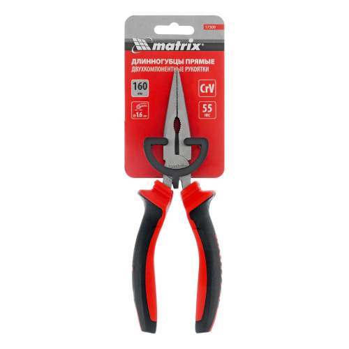 Длинногубцы прямые, 160 мм, хром-ванадий, двухкомпонентные рукоятки Matrix по ценам производителя в Екатеринбурге с доставкой по всей России