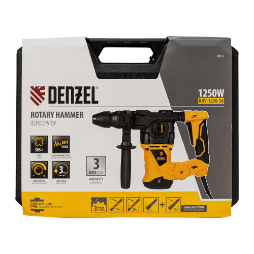 Перфоратор электрический RHV-1250-30, SDS-plus, 1250 Вт, 5 Дж, 3 плюс 1 режим Denzel по ценам производителя в Екатеринбурге с доставкой по всей России