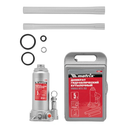 Домкрат гидравлический бутылочный, 5 т, высота подъема 216-413 мм, в пластиковый кейсе Matrix по ценам производителя в Екатеринбурге с доставкой по всей России