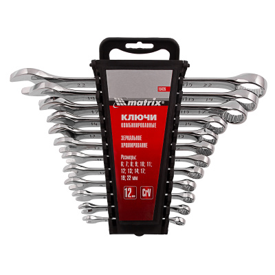Набор ключей комбинированных, 6-22 мм, 12 шт, CrV, полированный хром Matrix по ценам производителя в Екатеринбурге с доставкой по всей России