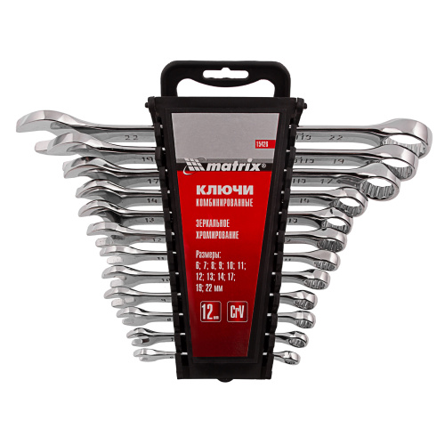 Набор ключей комбинированных, 6-22 мм, 12 шт, CrV, полированный хром Matrix по ценам производителя в Екатеринбурге с доставкой по всей России