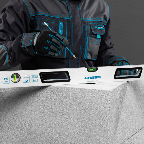 Уровень алюминиевый, 800 мм, усиленный, рукоятки, фрезерованный, 3 глазка, магнитный Gross по ценам производителя в Екатеринбурге с доставкой по всей России