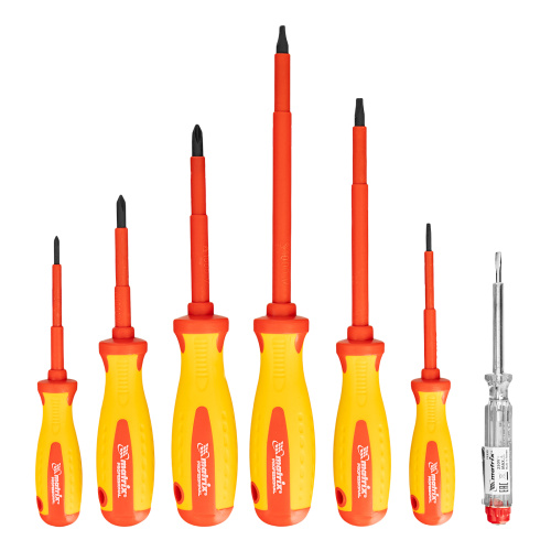 Набор диэлектрических отверток 7 шт, до 1000 В, пробник электрический до 250 В, двухкомпонентные рукоятки Matrix Professional по ценам производителя в Екатеринбурге с доставкой по всей России