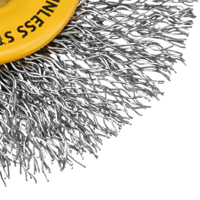 Щетка для дрели, 60 мм, Плоская, со шпилькой, нержавеющая витая проволока Denzel по ценам производителя в Екатеринбурге с доставкой по всей России