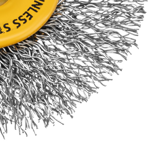Щетка для дрели, 60 мм, Плоская, со шпилькой, нержавеющая витая проволока Denzel по ценам производителя в Екатеринбурге с доставкой по всей России