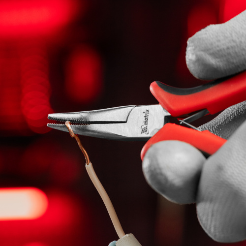 Длинногубцы изогнутые Mini, 130 мм, никелированные, авторазжим, двухкомпонентные рукоятки Matrix по ценам производителя в Екатеринбурге с доставкой по всей России