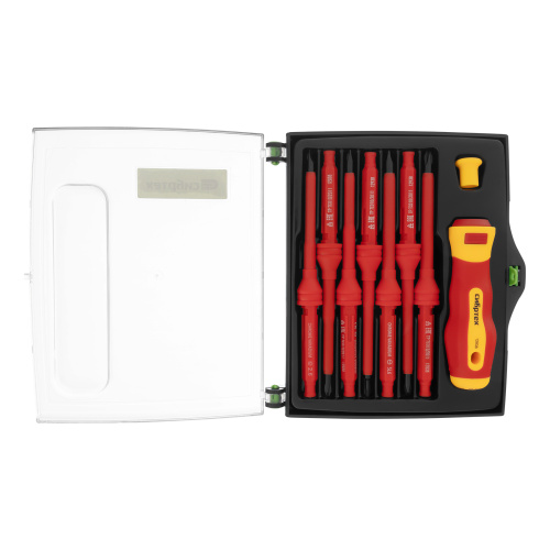 Отвертка со сменными жалами, диэлектрическая до 1000 В, 9 предметов, CrV Сибртех по ценам производителя в Екатеринбурге с доставкой по всей России