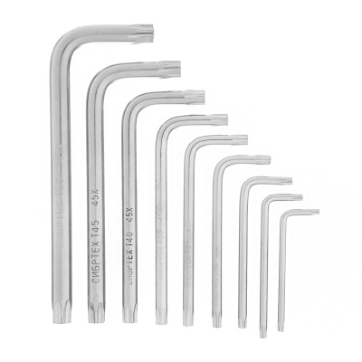 Набор ключей имбусовых Tamper-Torx , 9 шт: ТT10-ТT50.45x, закаленные, короткие, никель Сибртех по ценам производителя в Екатеринбурге с доставкой по всей России