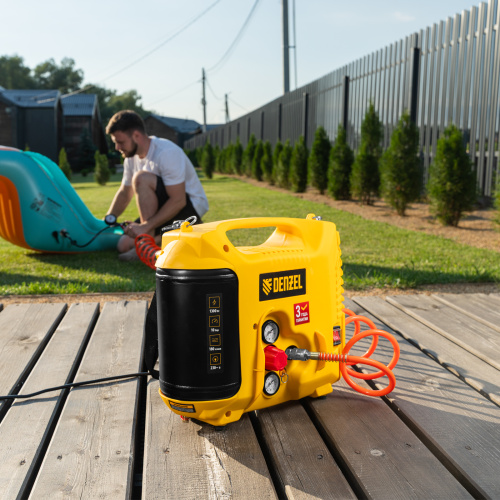 Компрессор воздушный DL1300, 10 бар, 1,3 кВт 180 л/мин 5 л, с набором аксессуаров Denzel по ценам производителя в Екатеринбурге с доставкой по всей России