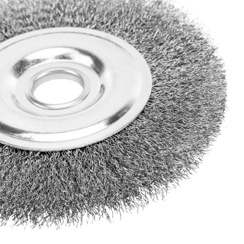 Щетка для УШМ, 150 мм, "Плоская", витая нержавеющая проволока 0.3 мм, посадка 22.2 мм Denzel по ценам производителя в Екатеринбурге с доставкой по всей России