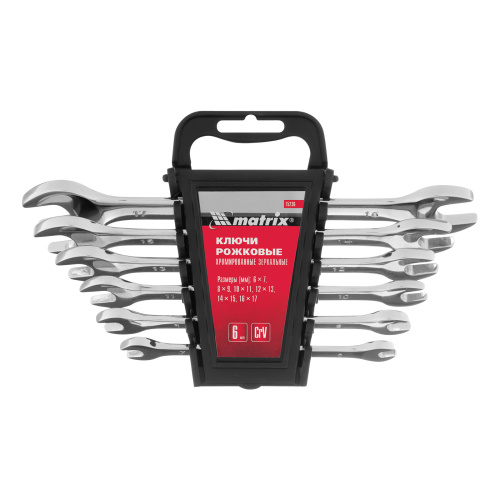 Набор ключей рожковых 6 шт, 6-17 мм, CrV, Elliptical, зеркальное хромирование Matrix по ценам производителя в Екатеринбурге с доставкой по всей России