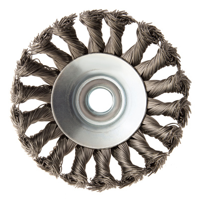 Щетка для УШМ, 100 мм, "Тарелка", крученая нержавеющая проволока 0.5 мм, М14 Denzel по ценам производителя в Екатеринбурге с доставкой по всей России