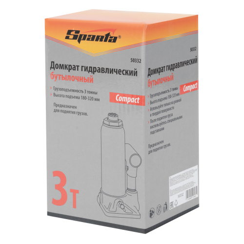 Домкрат гидравлический бутылочный 3т, h подъема 180-320 мм Sparta Compact по ценам производителя в Екатеринбурге с доставкой по всей России