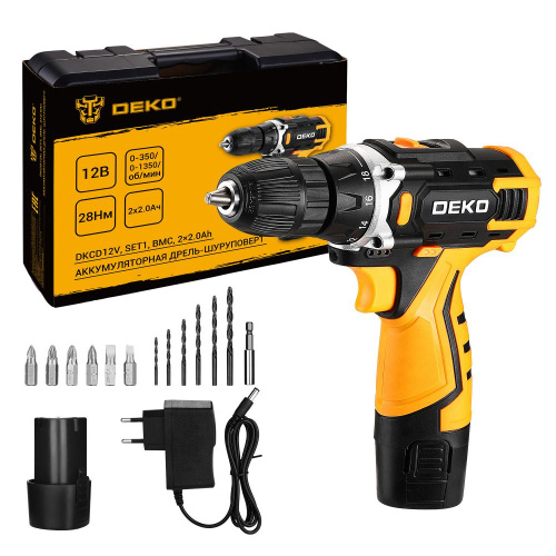 Аккумуляторная дрель-шуруповерт DEKO DKCD12V SET1 в кейсе + оснастка 13 шт, 2*2,0 А·ч по ценам производителя в Екатеринбурге с доставкой по всей России