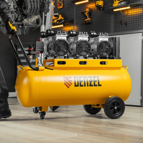 Компрессор безмасляный, малошумный DLS 3300/100, 3300 Вт,3x1100, 100 л, 570 л/мин ,блок управления Denzel по ценам производителя в Екатеринбурге с доставкой по всей России