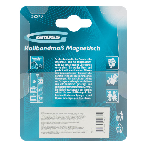 Рулетка Magnetisch 3 м х 16 мм,обрезиненный корпус,автоматическая фиксация,Нейлоновое покрытиеытие,зацеп с магнитом Gross по ценам производителя в Екатеринбурге с доставкой по всей России