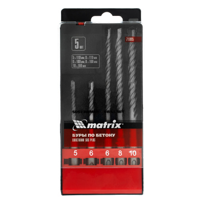 Набор буров по бетону, 5-6 х 110.6-8-10 х 160 мм, 5 шт, в пластиковой коробке, SDS Plus Matrix по ценам производителя в Екатеринбурге с доставкой по всей России