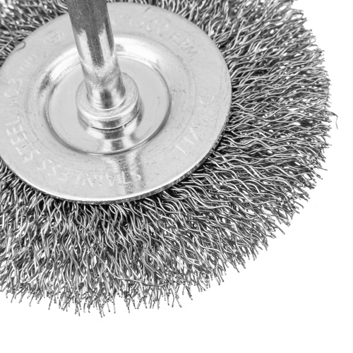 Набор щеток для дрели, 2 Плоские 50-75мм, 3 Чашки 25-50-75мм, шпилька,  нерж.вит. проволока Denzel по ценам производителя в Екатеринбурге с доставкой по всей России