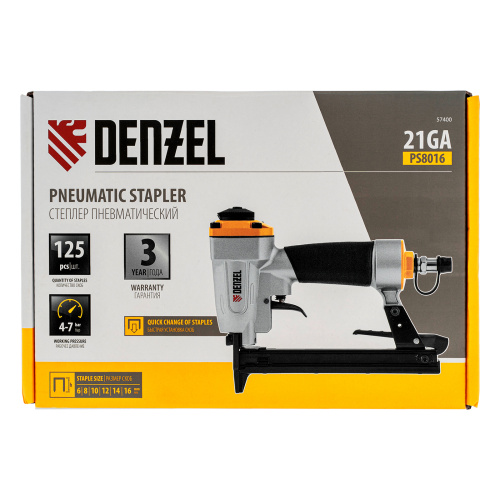 Степлер пневматический PS8016 для прямоугольных скоб 21GA от 6 до 16 мм Denzel по ценам производителя в Екатеринбурге с доставкой по всей России
