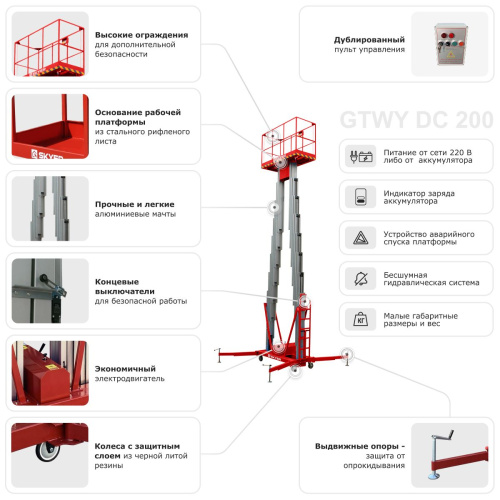 Двухмачтовый подъемник SKYER GTWY12-200 AC/DC по ценам производителя в Екатеринбурге с доставкой по всей России