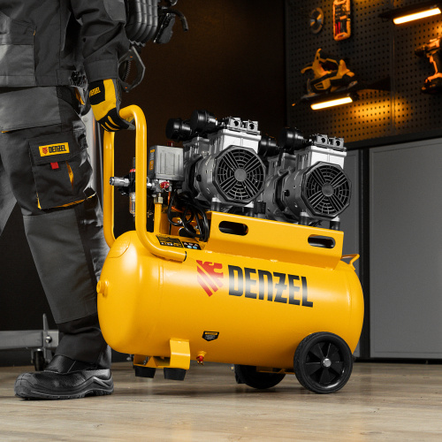 Компрессор безмасляный, малошумный DLS 2200/50, 2200 Вт, 2x1100, 50 л, 380 л/мин Denzel по ценам производителя в Екатеринбурге с доставкой по всей России