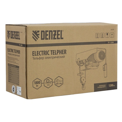 Тельфер электрический TF-1200,1.2 т, 1800 Вт, высота 12 м, 8 м/мин Denzel по ценам производителя в Екатеринбурге с доставкой по всей России