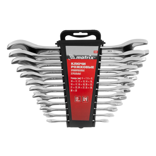 Набор ключей рожковых 12 шт, (6-32мм) CrV, EllipticaL зеркальное хромирование Matrix по ценам производителя в Екатеринбурге с доставкой по всей России