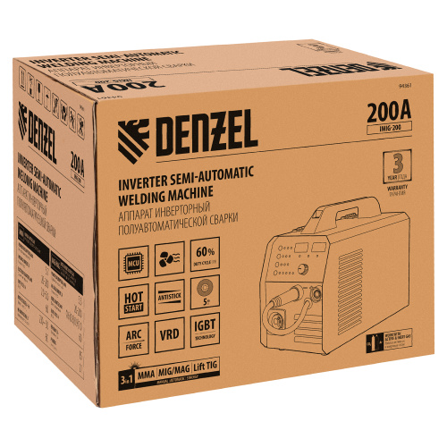 Аппарат инвертор. полуавтомат. cварки IMIG-200, 200 А, ПВ 60%, катушка 5 кг Denzel по ценам производителя в Екатеринбурге с доставкой по всей России