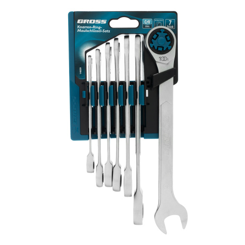 Набор ключей комбинированных трещоточных, количество зубьев 100, СRV, 7 шт, 8-19 мм Gross по ценам производителя в Екатеринбурге с доставкой по всей России