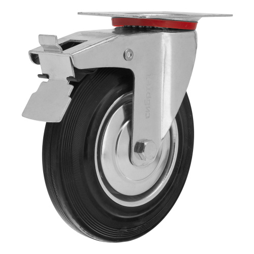 Колесо поворотное с тормозом D 125 мм, крепление  платформенное Сибртех по ценам производителя в Екатеринбурге с доставкой по всей России