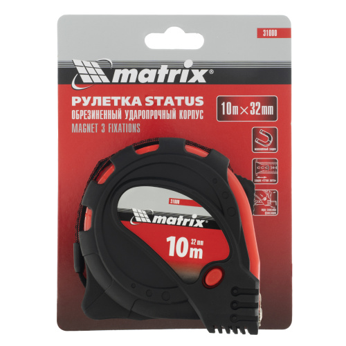 Рулетка Status Magnet 3 fixations,10 м х 32 мм,обрезиненный корпус,зацеп с магнитом Matrix по ценам производителя в Екатеринбурге с доставкой по всей России