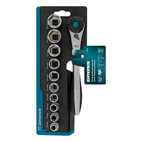 Набор торцевых головок, трещотка 120 зубьев, 3/8", CrV, 12 предметов Gross по ценам производителя в Екатеринбурге с доставкой по всей России