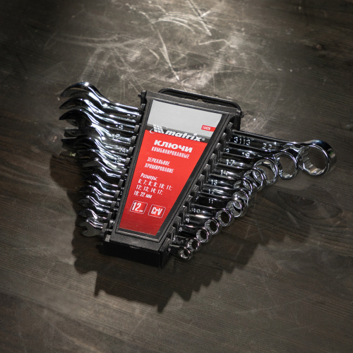 Набор ключей комбинированных, 6-22 мм, 12 шт, CrV, полированный хром Matrix по ценам производителя в Екатеринбурге с доставкой по всей России