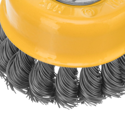 Щетка для УШМ, 75 мм, "Чашка", крученая нержавеющая проволока 0.5 мм, М14 Denzel по ценам производителя в Екатеринбурге с доставкой по всей России