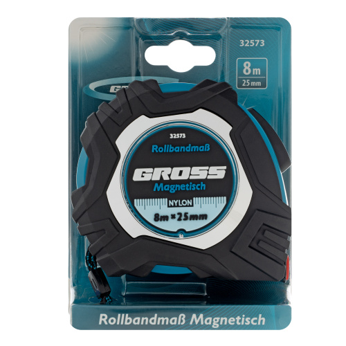 Рулетка Magnetisch 8 м х 25 мм,обрезиненный корпус,автоматическая фиксация,Нейлоновое покрытиеытие,зацеп с магнитом Gross по ценам производителя в Екатеринбурге с доставкой по всей России