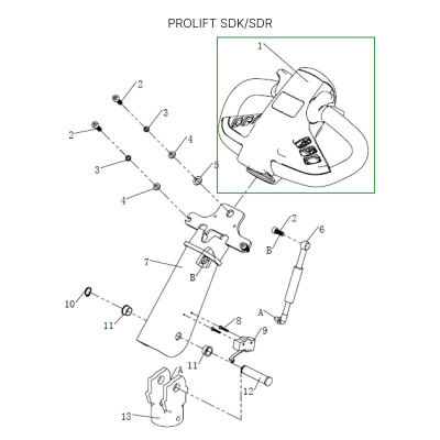 Верхняя часть ручки в сборе для штабелеров SDR 1533/1536/1545S/1645/1656/2036/2045, SDK по ценам производителя в Екатеринбурге с доставкой по всей России