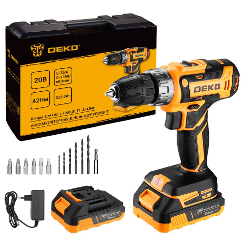 Аккумуляторная дрель-шуруповерт DEKO Banger 20V ONE+ 13 предметов в кейсе, 2x3.0Ач купить в Москве с доставкой по всей России | ProtosMarket.ru
