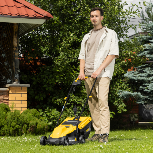 Газонокосилка электрическая GM-1100, 1100 Вт, шир. 32 см, 3 уров., травосб. 30 л Denzel по ценам производителя в Екатеринбурге с доставкой по всей России