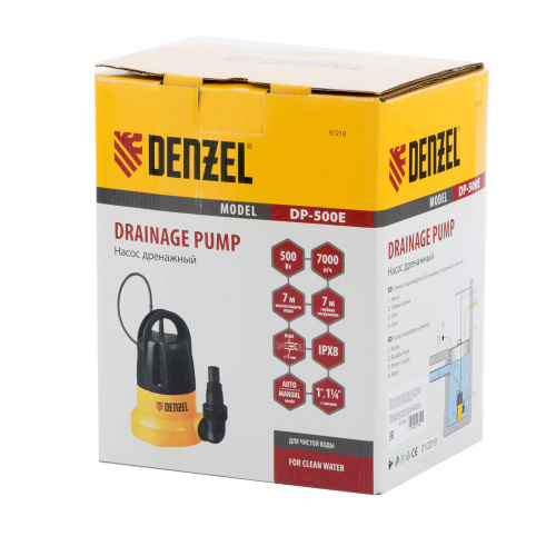 Дренажный насос DP500E, 500 Вт, подъем 7 м, 7000 л/ч Denzel по ценам производителя в Екатеринбурге с доставкой по всей России