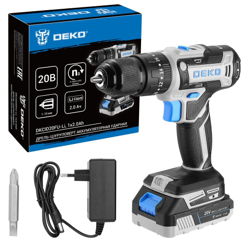 Дрель-шуруповерт аккумуляторная ударная DEKO DKCID20FU-Li, 20В, 1x2.0Ач по ценам производителя в Екатеринбурге с доставкой по всей России