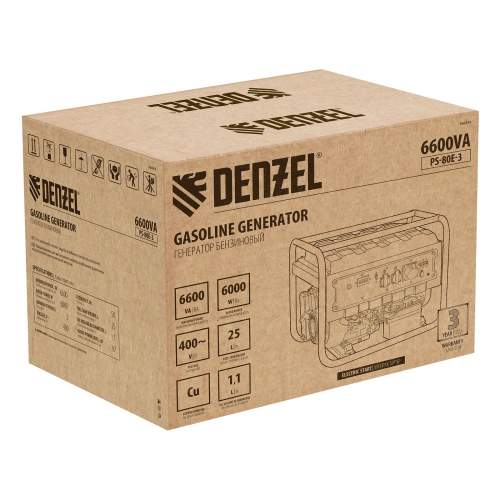 Генератор бензиновый PS 80 E-3, 6.6 кВт, 400 В, 25 л, электростартер Denzel по ценам производителя в Екатеринбурге с доставкой по всей России